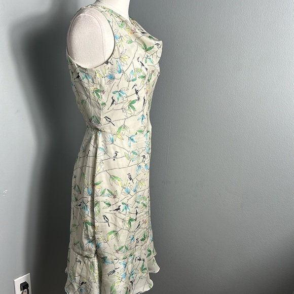 The Limited A-line Chiffon dress Light Lime Green with Leave and Bird Print sz 8 - Picture 7 of 13